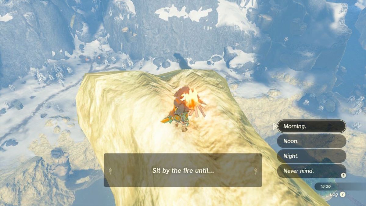Make a little campfire at the top of Vah Medoh's perch to wait until the morning in TOTK's The White Bird's Guidance quest.